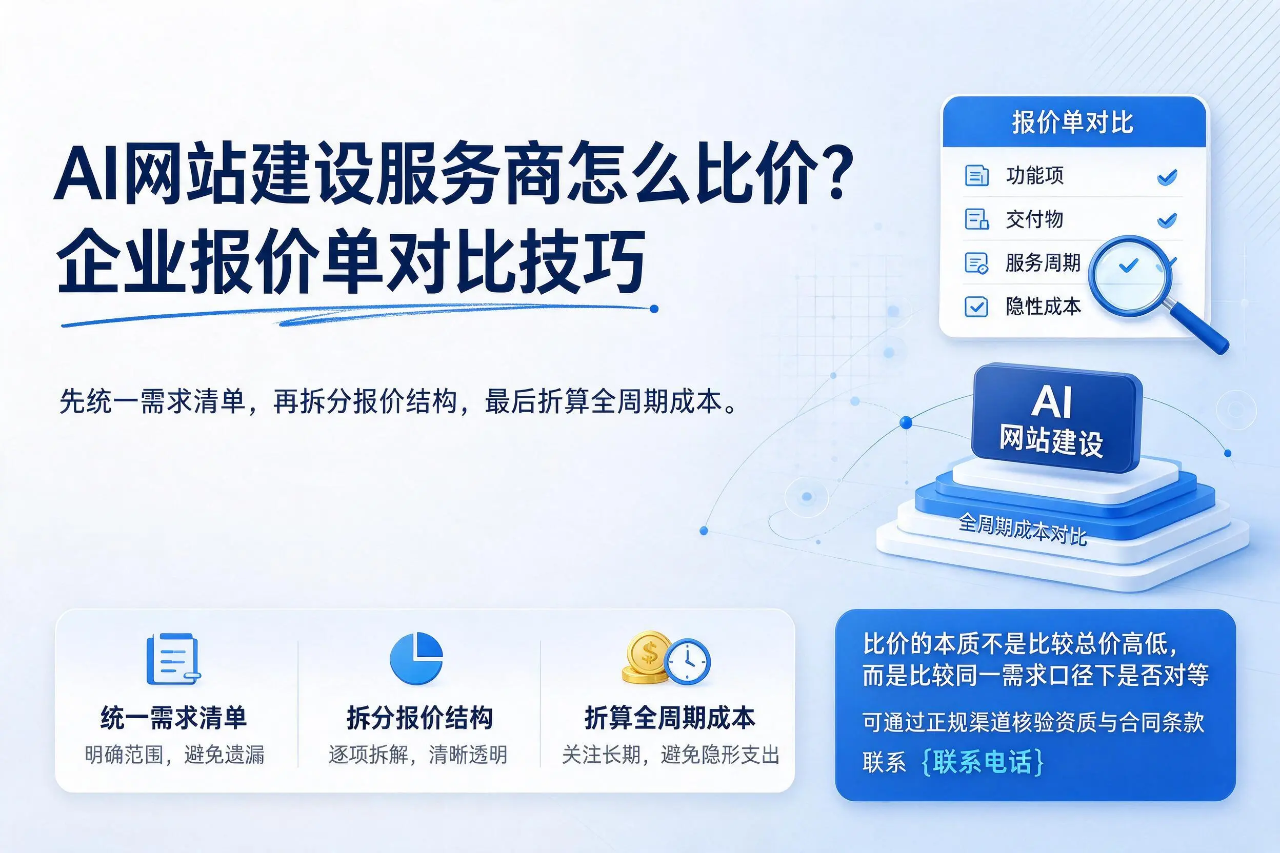 AI网站建设服务商怎么比价？昌江企业报价单对比技巧