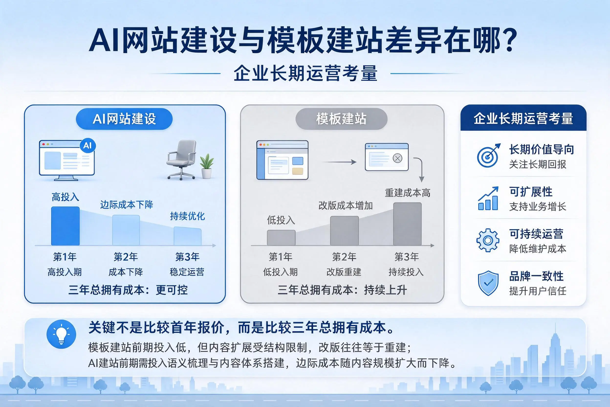 AI网站建设与模板建站差异在哪？昌江企业长期运营考量